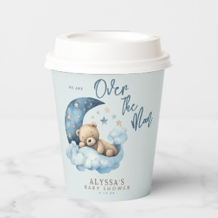 Gobelets En Papier Teddy Bear Over the Moon Blue Baby shower