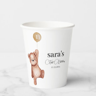 Gobelets En Papier Teddy Bear Première fête d'anniversaire