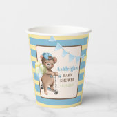 Gobelets En Papier Teddy Bear sur Scooter, Baby shower rayé (Verso)