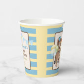 Gobelets En Papier Teddy Bear sur Scooter, Baby shower rayé (Gauche)