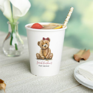 Gobelets En Papier Teddy Bear Watercolor Baby shower fille
