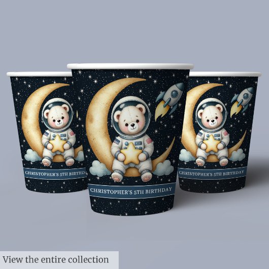 Gobelets En Papier Teddy Ours de l'espace Astronaut Boy Party tasses