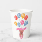 Gobelets En Papier Teddy Ours rose Ballons fille Joyeux anniversaire (Verso)