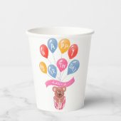Gobelets En Papier Teddy Ours rose Ballons fille Joyeux anniversaire (Recto)