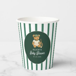 Gobelets En Papier Tennis Preppy Bear Green Baby shower rayé