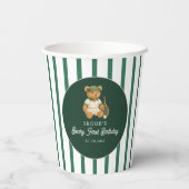 Gobelets En Papier Tennis Preppy Bear Vert rayé 1er Anniversaire (Verso)