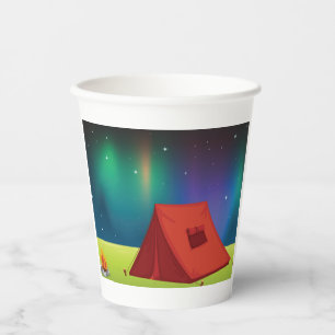 Gobelets En Papier Tente de camping vibrante sous les aurores boréale