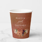 Gobelets En Papier Terracotta Floral Boho Mariage de automne moderne (Recto)