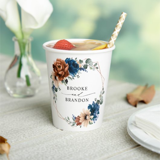 Gobelets En Papier Terracotta Marine Bleu Vert Mariage géométrique (Insitu)