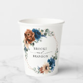 Gobelets En Papier Terracotta Marine Bleu Vert Mariage géométrique (Recto)