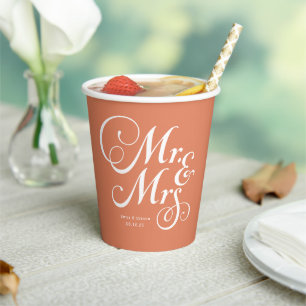 Gobelets En Papier Terracotta Mr & Mrs mariage rustique personnalisé