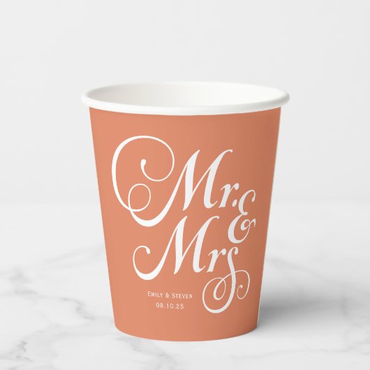 Gobelets En Papier Terracotta Mr & Mrs mariage rustique personnalisé (Verso)