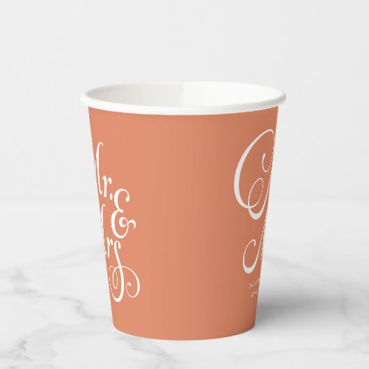 Gobelets En Papier Terracotta Mr & Mrs mariage rustique personnalisé (Gauche)