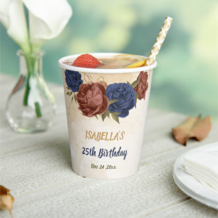 Gobelets En Papier terre cuite bleu marine floral verdure