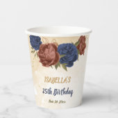 Gobelets En Papier terre cuite bleu marine floral vert (Recto)