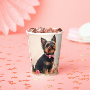 Gobelets En Papier Terrier Australien avec des Roses - Saint-Valentin