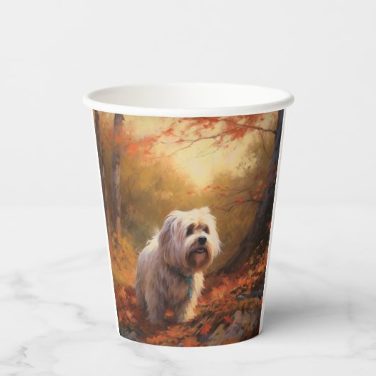 Gobelets En Papier Terrier tibétain à l'automne Feuilles automne Insp (Verso)