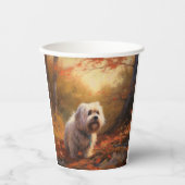 Gobelets En Papier Terrier tibétain à l'automne Feuilles automne Insp (Recto)