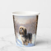 Gobelets En Papier Terrier Tibétain Laissons Il Neige Noël (Verso)