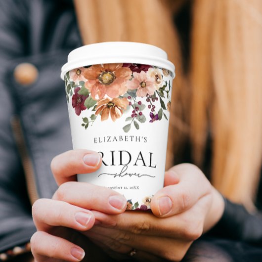 Gobelets En Papier Terrine Orange Terracotta Fleurs de Bourgogne pour