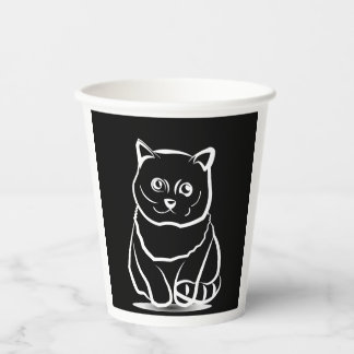 Gobelets En Papier Tête de Chat Mystique – Ligne d'Art Félin Minimali