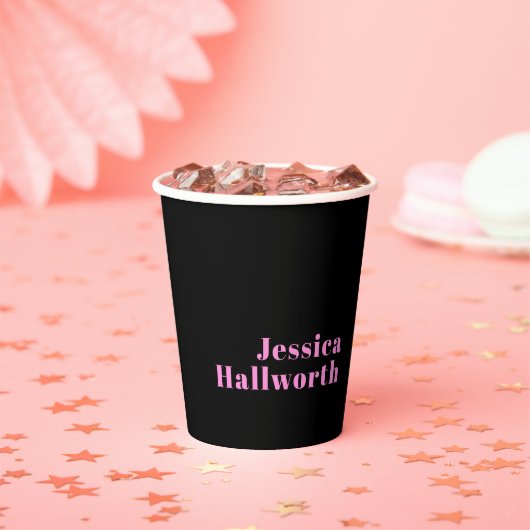 Gobelets En Papier Texte éditable rétro-moderne | Noir et rose (Insitu)