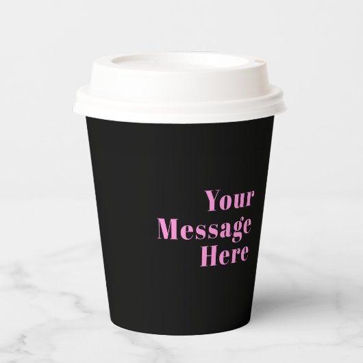 Gobelets En Papier Texte éditable rétro-moderne | Noir et rose (Recto)
