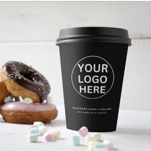 Gobelets En Papier Texte et logo personnalisés l Professionnel noir e