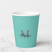 Gobelets En Papier Texte initial et nom personnalisé turquoise (Recto)