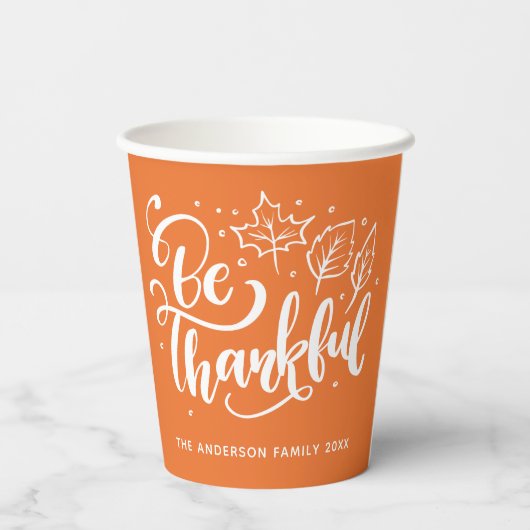 Gobelets En Papier Thanksgiving Be Thanksgiving Script Harvest Orange (Verso)
