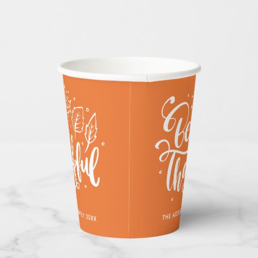 Gobelets En Papier Thanksgiving Be Thanksgiving Script Harvest Orange (Droite)