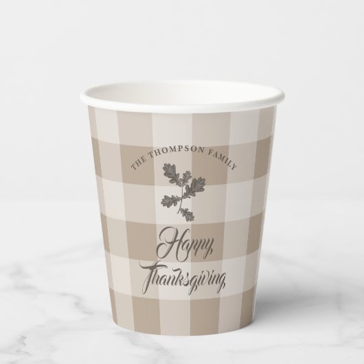 Gobelets En Papier Thanksgiving Fall Folid Feuilles Brown Plaid (Verso)