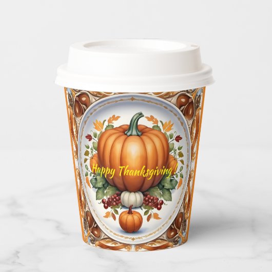 Gobelets En Papier Thanksgiving Modern Citrouille Collection d'automn (Recto)