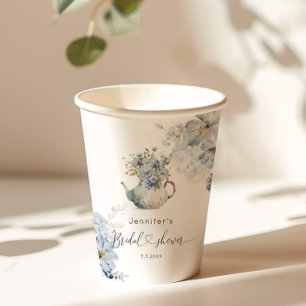 Gobelets En Papier Thé à la fête des hortensias bleus pour la mariée