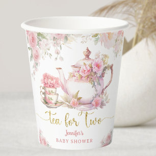 Gobelets En Papier Thé pour deux Baby Shower Tea Party Floral rose