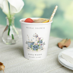 Gobelets En Papier Théière et tasse florale bleu aqua mignonne pour l