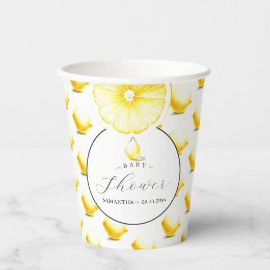 Gobelets En Papier Thème Baby shower citron (Recto)