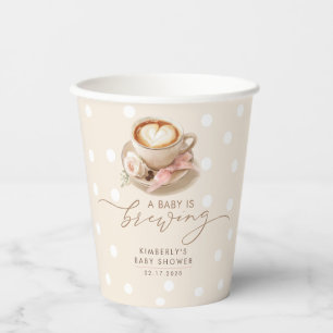 Gobelets En Papier Thème Café Bébé Fille Naissance avec un Arc Rose