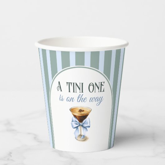 Gobelets En Papier Thème Café Espresso Martini Baby shower Bleu Bow (Recto)