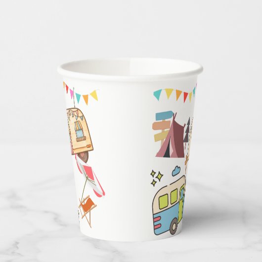 Gobelets En Papier Thème Camping Rétro (Gauche)