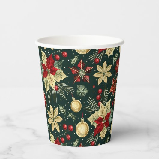 Gobelets En Papier Thème de Noël festif Poinsettia Motif (Verso)
