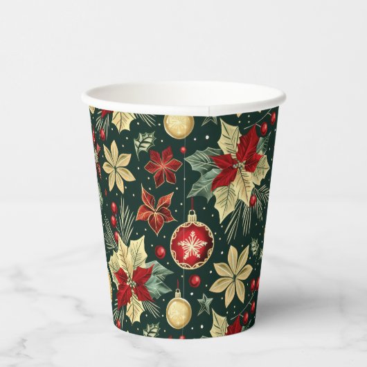 Gobelets En Papier Thème de Noël festif Poinsettia Motif (Droite)