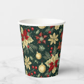 Gobelets En Papier Thème de Noël festif Poinsettia Motif (Recto)