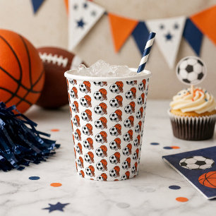 Gobelets En Papier Thème de sports avec 1 balle pour le 1er anniversa