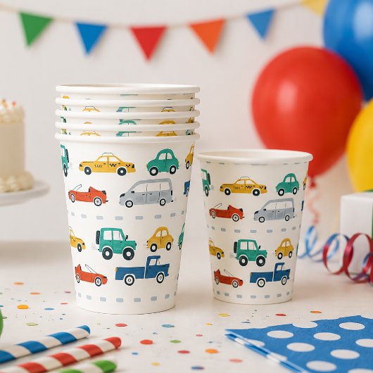 Gobelets En Papier Thème de transport pour anniversaire