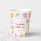 Gobelets En Papier Thème d'oeufs peints mignons rose pour l'anniversa (Recto)