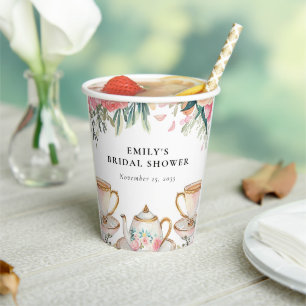 Gobelets En Papier Thème élégant floral pour une fête de thé et un sh