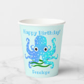 Gobelets En Papier Thème nautique octopus bleu le plus coupé (Recto)