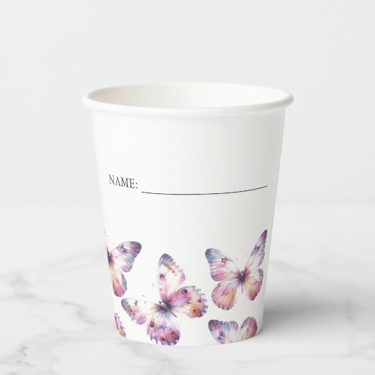 Gobelets En Papier Thème Papillon Purple Personnalisé (Verso)