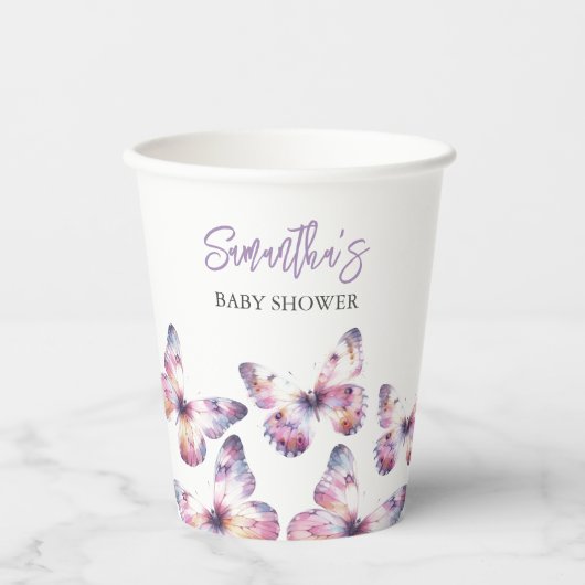 Gobelets En Papier Thème Papillon Purple Personnalisé (Recto)